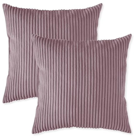 sleepling 2er Set Sofakissen 40x40 cm, Kissen, Kord Rosa | Zier aus robustem Polsterstoff , 40 x 40 cm, Deko für Sofa, Couch , Polster, Made in EU, 2 Stück