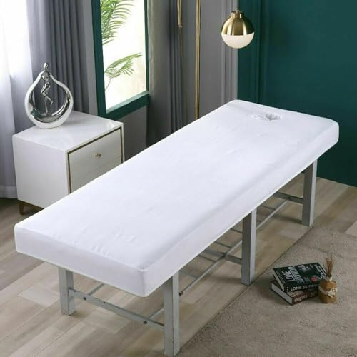 Yunzhou Draps de table de massage, housse pour lit de massage avec trou pour le visage, draps-housses lavables et réutilisables pour lit de massage de 80 cm ou moins (190 x 70 cm, blanc)
