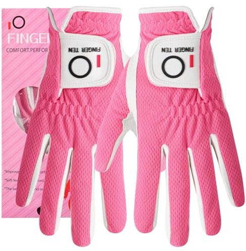 FINGER TEN Guanto da golf da donna, mano sinistra e destra, in microfibra, con impugnatura per pioggia, caldo e umido, per tutte le stagioni, coppia di guanti da golf da donna, morbidi, flessibili,