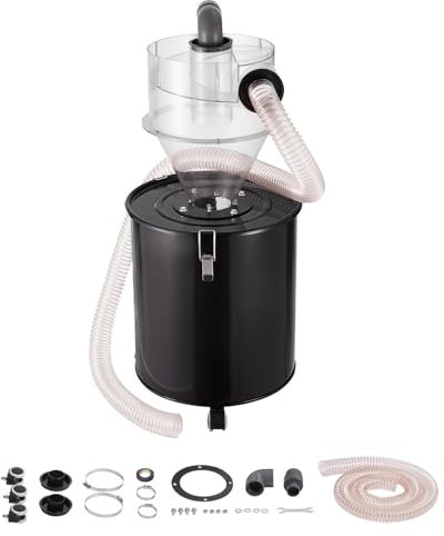 VEVOR Separatore di Polveri Ciclonico con Serbatoio in Metallo da 50 Litri, Aspiratore di Polveri Ciclonico in ABS, con Adattatore da 50 mm, Tubo da 2 m, per Aspirapolvere da Officina Umido/Secco