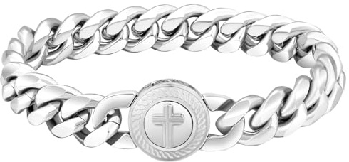 KRKC&CO 12mm Herren Armband mit rundem Kreuz Verschluss, Panzerarmband mit Beschichtung, breite dicke Edelstahl Cuban Armband, Hip Hop Biker Schmuck Geschenk für Männer Jungs [Länge 21,6cm]