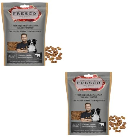 Fresco Martin Rütter Trainingsknöchelchen Wasserbüffel | Doppelpack | 2 x 150 g | Ergänzungsfuttermittel für Hunde | Natürlicher Monoproteinsnack aus reinem Wasserbüffelfleisch