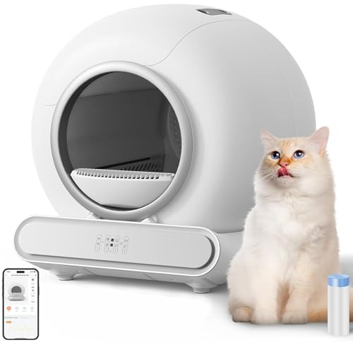 Selbstreinigende Katzentoilette, Katzenklo Selbstreinigend Extra 65L/Abnehmbarer Sandkontrollkasten/APP-Steuerung Selbstreiniges Katzenklo/Automatische Elektrisches Katzenklo für Mehrere Katzen