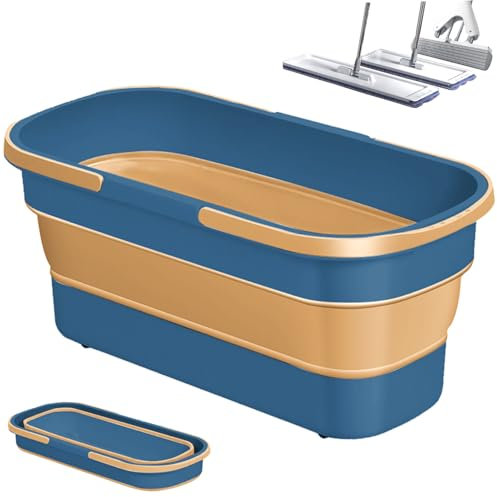 Veesper Collapsible Bucket 20x8in Rectangular Large Capacity Folding Bucket with Handle Folding Washing Basket Space-Saving Mop Bucket with Moving Wheels Cleaning Bucket Blue