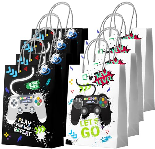 Gamer Party Bags, 16 Styck Video Game Goodie Bags Set - TV Gamer Party Favor Bags, Gamer Goodie Bags för pojkar & spel Födelsedagspresentväska Generisk spelfest papperspåsar