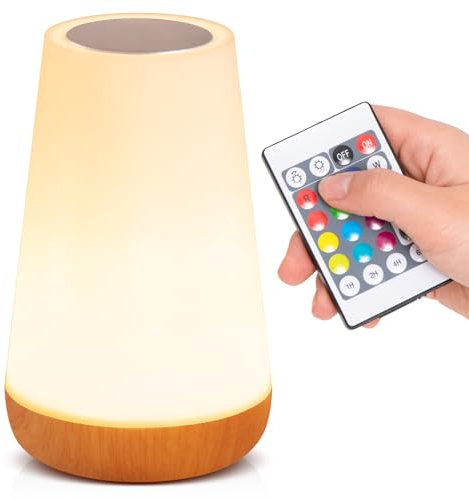 Nottac Night Light, Dimmable LED Touch Table Lamp for Bedroom, 13 RGB Colors & 5 Brightness, USB Rechargeable Bedside Table Lamp, Portable Remote Control Night Lights for Living Room Bathroom