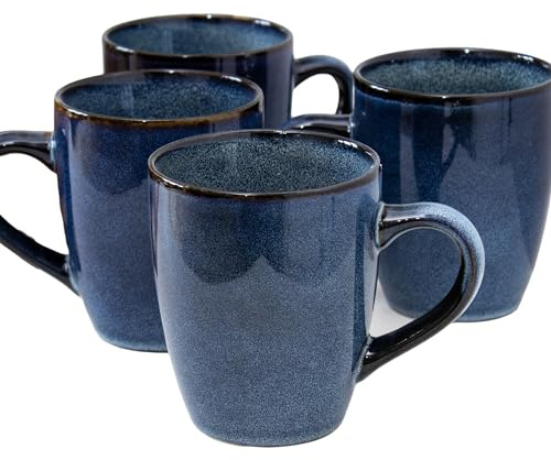 Darthome Blue Reactive Glaze 350ml Mugs Set of 4 Stoneware Navy Speckled Tea Coffee Cups