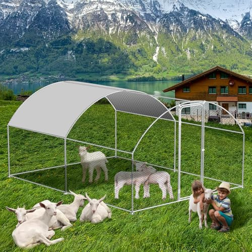 Fiqops Hühnerstall Freilaufgehege 3x4x2m, Verzinkter Stahl Hühnerhaus Geflügelstall, Dome Roof mit Schloss und Wasserdichtes PE-Farbtuch, für Hühnerkäfig Vogelkäfig Kleintiere Pflanzen