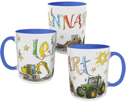 Tasse mit Namen Traktor Bagger Radlader, personalisierte Kindergartentasse Trecker, Tasse mit Traktor, personalisierter Kinderbecher mit Taktor