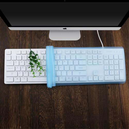 DüNn Tastaturschutz Universal Tastatur Schutzfolie Tastatur SchutzhüLle Silikon Tastaturabdeckung Universal Wasserdichter,Staubdichter Tastaturschutzfilm FüR Desktop-Computertastaturen (Blau A)