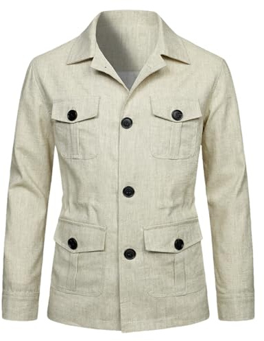 aromm Veste cargo en lin légère et respirante pour homme avec poches