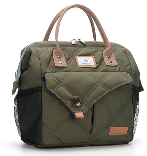Lekesky Sac isotherme imperméable pour aliments – Sac à lunch pour femme avec grande capacité, idéal pour le travail, 11L, Vert matelassé