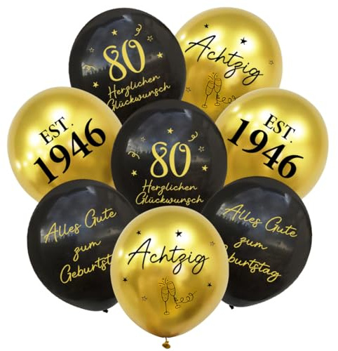 24 Stück Deko 80. Geburtstag Luftballons Schwarz Gold, 1946 Ballons 80 Alles Gute zum Geburtstag, Happy Birthday Luftballon 80 Jahre für Mann Frauen 80 Geburtstagsdeko, Geburtstagsfeiern Deko