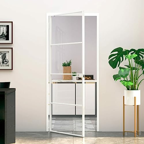 Homgoday Porta Interna Bianca 83x201,5 cm Vetro Temperato Alluminio Slim, Arredo Porta di Ingresso, Entrata Casa, Interno ed Esterno Portone, Porte d'ingresso, Porte Esterne