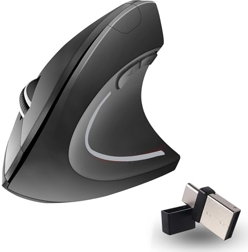 Ergonomische Maus-Kabellos 2.4GHz Optisch (USB-A+ USB-C Adapter) 2 Modi Wireless Mice 1600 3 Einstellbare Empfindlichkeit 6 Tasten für Laptop/Computer/Mac/Windows/PC/Tablet/iPad,Rechtshänder,Schwarz