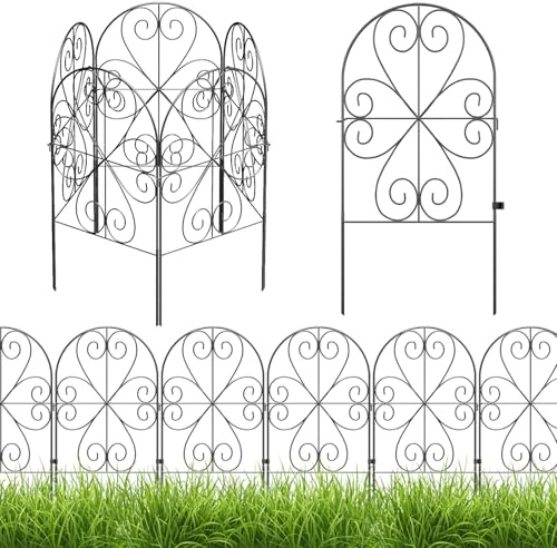 The Fellie Decorative Metal Garden Fence 10 Panels, Rustproof Landscape Garden Fence Borders for Yard、 Patio、 Flower Bed, Outdoor Pattern Design Fence Panel Screening Animal Barrier, 32L*62H CM