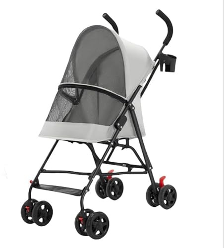 Homewell Hundebuggy, faltbar, Kinderwagen für Hunde und Katzen, mit Getränkehalter und Regenhülle, Trolley für Hunde/Katzen, Fenster aus Netzstoff, Räder 4,5 Zoll, 360 ° aus EVA, mit Bremsen (grau)