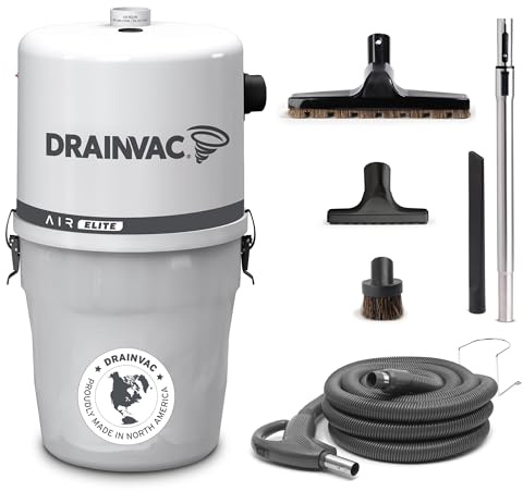 Drainvac Air Elite 750 AW Home Central Vacuum System - Complete Set with Accessories – High Suction, Dual Filtration, Rustproof, 41L Bin Capacity, Covers Homes up to 8,500 sq ft – Made in Canada