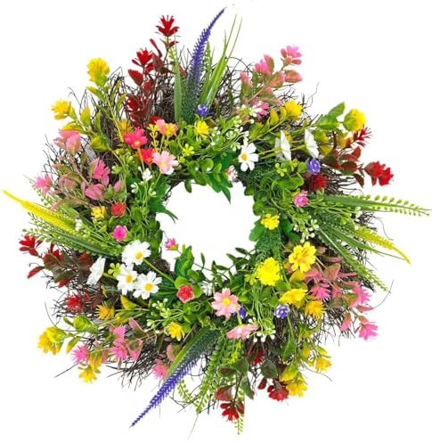 Spring Wreaths for Front Door 17.7 Spring Flowers Door Wreath All Seasons Home Decoration Wall Door and Outdoor Garland Spring (Pink One Size)