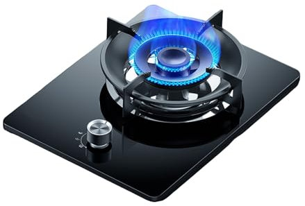 Estufa de gas con protección contra llamas, quemador de wok de anillo de fuego de 9 cavidades, parte superior de vidrio negro para uso doméstico y cocina