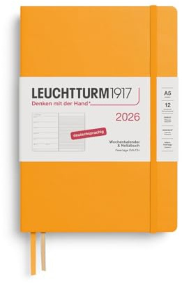 LEUCHTTURM1917 372473 Wochenkalender & Notizbuch Medium (A5) 2026, 12 Monate, Rising Sun, Deutsch