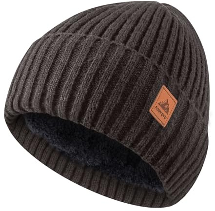 FORVEVO Bonnet d'hiver chaud avec doublure en polaire pour homme et femme, bonnet de ski à revers en tricot thermique pour temps froid, marron, Taille unique