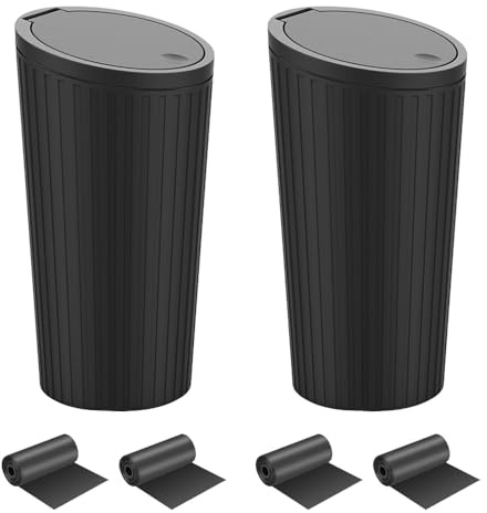 Bin for Car, 2 Pcs Car Bin Cup Holder, 16.3*6.5cm Small Cars Door Pocket | Garbage Can Bins with Lid and 4 Rolls of Trash Bags Leak-Proof Foldable for Office Home Kitchen (Black)
