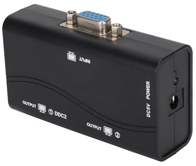Luqeeg Splitter VGA ad alta definizione, 1 in 2 uscite, splitter VGA per duplicazione dello schermo, alimentazione USB, video 1920 x 1440 1080p, 40 m di distanza, Plug and Play