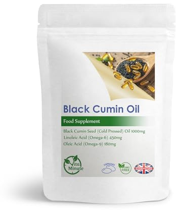 Black Cumin Seed Oil 1000mg, Cold Pressed Softgel Capsules, Skin, Hair, Immunity and Digestive Support (Pack of 120)