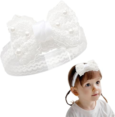 BAUCH Bandeau Bebe Fille 0-3 Mois 1 Pièce Bandeau de Tissu à Filet avec Nœud Papillon pour Bébé - Fille (Décoré de Perles Blanches, pour Bébés - Filles, Parure Quotidienne)