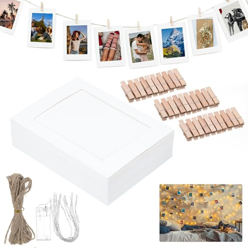 sdhiiolp 30 stycken fotoirlang, bildram med 30 klämmor 3 LED-lampor och 3 linjer foton hängande 10 x 15 cm papper bildram bilder hängande snöre för födelsedag, bröllop, fest eller skola