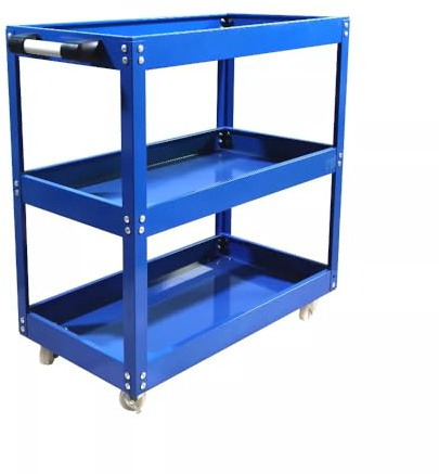 3-Tier Heavy Duty Tool Trolley Cart with Lockable Wheels – Rolling Workshop & Garage Storage Organiser for Tools, Equipment & Parts – Durable Metal Utility Cart with Steel Handle (Blue)