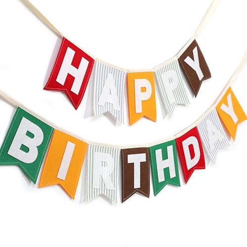 Colorful Felt Happy Birthday Banner – Boho Happy Birthday Garland for Boys, Multicolor Fabric Letter Flag Bunting, Boys Bday Decorations