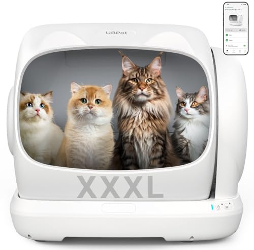 UBPET XXXL Katzenklo Selbstreinigend,106L-Selbstreinigende Katzentoilette mit APP-Steuerung,Desodorierer,Große Fassungsvermögen,Automatisches Katzenklo für Mehrere Katzen (Weiß)