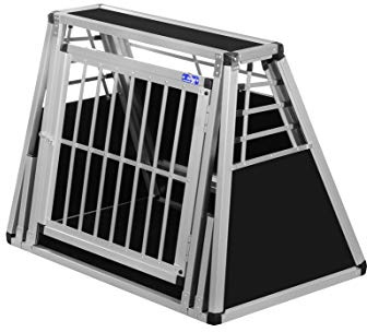 ALPUNA Transportbox N53 – Aluminium Hundebox 60×90×70 cm – Auto Hundebox mit Notausstieg, sicherer Hundetransport im Kofferraum mit Stoßstangenschutz