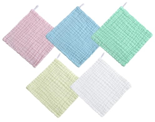 ARTSEWPLY 5 pièces Serviette Garçon Fille Coton Absorbante Lingettes Douces et Respirantes pour Visage et Toilette de Tout- Multi-usages et Hypoallergéniques Couleurs Pastel