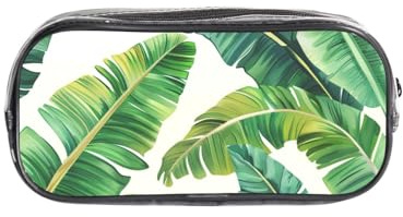 CADREWY Trousse transparente avec imprimé feuilles de bananier tropicales pour fournitures de bureau de voyage