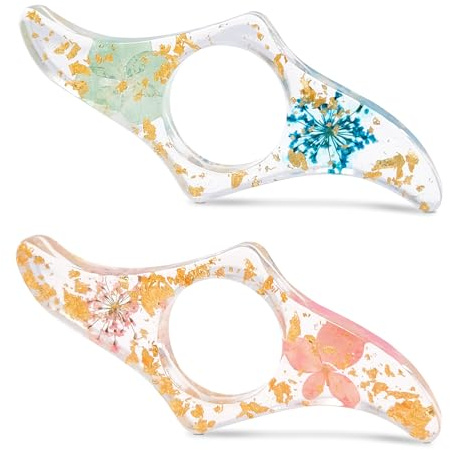 TULEBOLIAN Buchseitenhalter aus Resin mit Echten Blumen [2er Set], Dünner Daumen-Buchhalter als Lesen Zubehör, Handmade Lesezeichen & Seitenöffner für Bücher (Transparent)