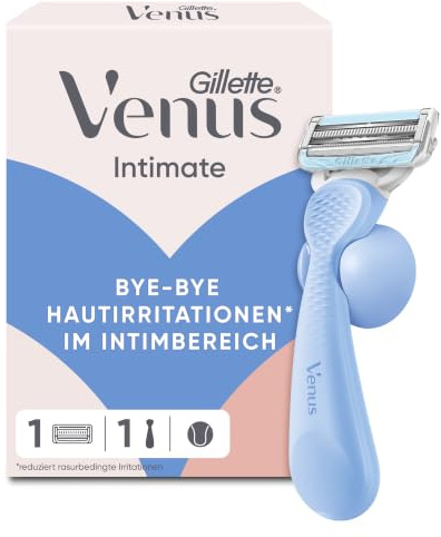 Gillette Venus Intimate Rasierer Damen, Intimrasierer, Blau | Nassrasierer für Den Intimbereich, Damenrasierer mit Aloe Vera, Inkl. 1 Rasierklinge, Handstück Und Duschhalterung
