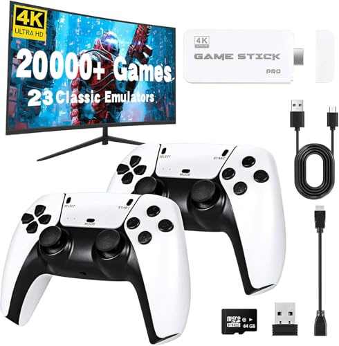 Retro Konsole mit über 20.000 Spielen – HDMI Retro Spielekonsole für TV – Plug & Play mit 2 komfortablen Controllern – Geschenkidee für Familie & Freunde (Weiß)