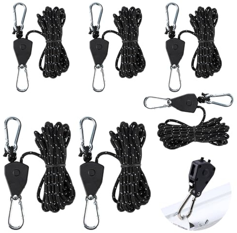 LYPPUL 6 Stück Verstellbarer Seil Ratsche, 4 M Abspannseile mit Seilspanner, 4mm Einstellbare Seilratsche mit Haken, Einstellbare Nylon Schnurspanner Camping Schnur für Zelten Spannschnur