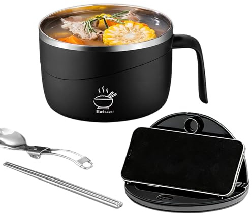 Cuenco de fideos instantáneos | Taza de sopa portátil de 1200 ml con tapa y tenedor, Kit de cuencos de fideos resistentes al calor - para cocina, arroz, pho, pasta, copos de avena, ensalada, pero
