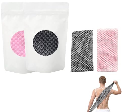 Serviette De Douche Exfoliante - Gant de Gommage Naturel en Fibre de Bambou et Charbon, Serviette Exfoliation Douce pour le Corps (Noir-rose)