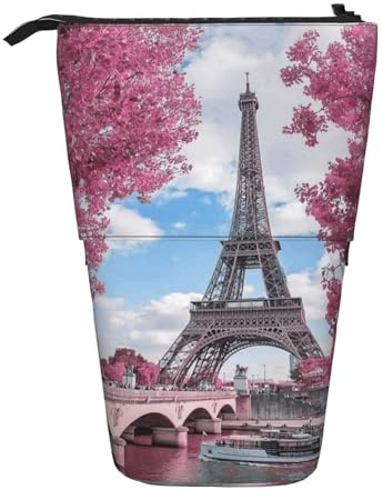 HEBSDFG Trousse à crayons rétractable avec imprimé terrazzo blanc et pochette cosmétique, grande trousse de papeterie pour l'école, le bureau, les voyages, Style Tour Eiffel Paris, One Size, Cartable