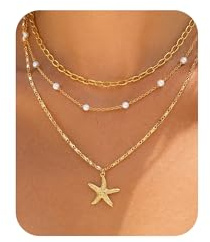 Sjöstjärna snäckhalsband för kvinnor, lager halsband damer guld fläckskyddad