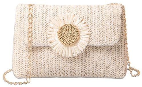 BSITSSS Bolso Mujer Flores Paja, Bohemio Bolso Bandolera Mujer con Correa, Paja Flores Bolsos Cruzado Elegante Para Niñas Mujeres Playa Viaje Compras Paseos Citas Uso Diario