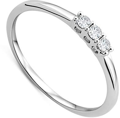 OROVI Damen-Ring Memoire Hochzeitsring Weißgold 9 Karat (375) 3 Brillianten 0.09 carat Verlobungsring Diamantring