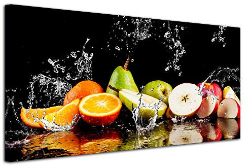 DECLINA Cuadro de marco panorámico impreso Les Fruits – Impresión sobre lienzo, decoración de pared, decoración de hogar, cocina, sala de estar, dormitorio adulto, multicolor 100 x 50 cm