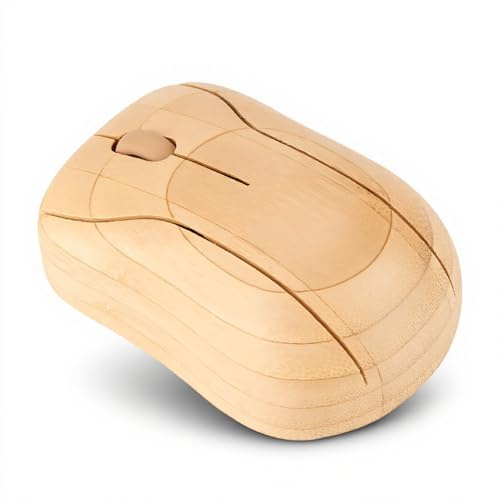 ASHATA Kabellose Bambus Maus - Klassische 2,4 G Wireless Smart Optical Mouse für Laptop, Desktop PC - Tragbar Mit Empfänger