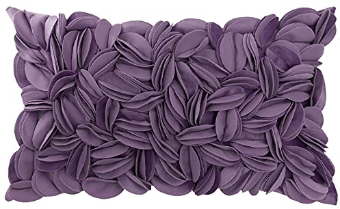 KINGROSE Hand Crafted Stereo Flower Throw Pillow Cover Rectangular Cushion Cover Soft Pillow Case for Sofa Couch Chair Bed Living Room Office 12 x 20 Inches Velvet Purple